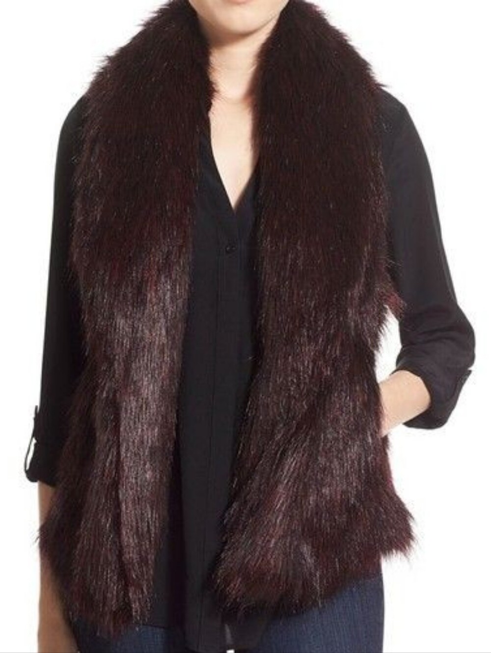 Sam Edelman Burgundy Faux Fur Scarf Vest